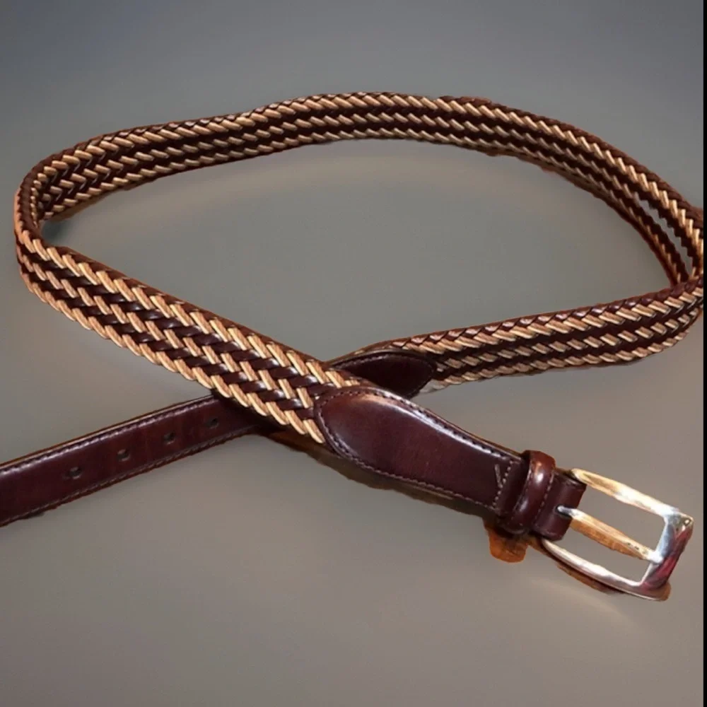 Vintage Brighton Woven Brown and Tan/s LEATHER with Silver Hardware Buckle sz 42